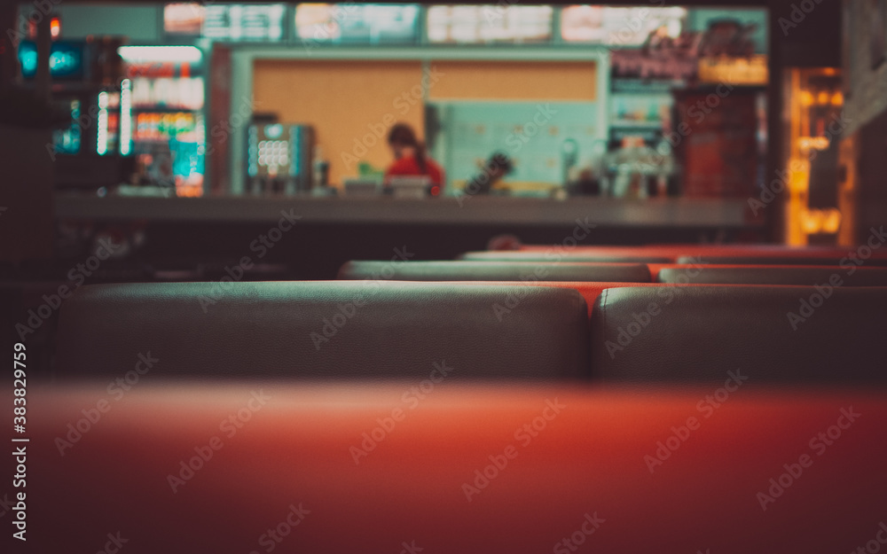 The tables in the cafe. Tinted romantic background