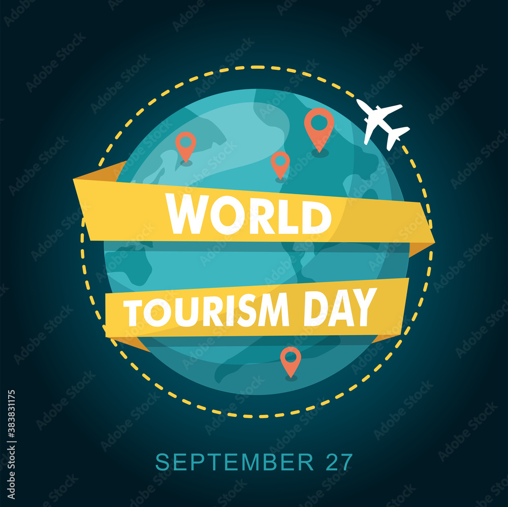 Φωτογραφία World Tourism Day. Planet earth with map and airplane.