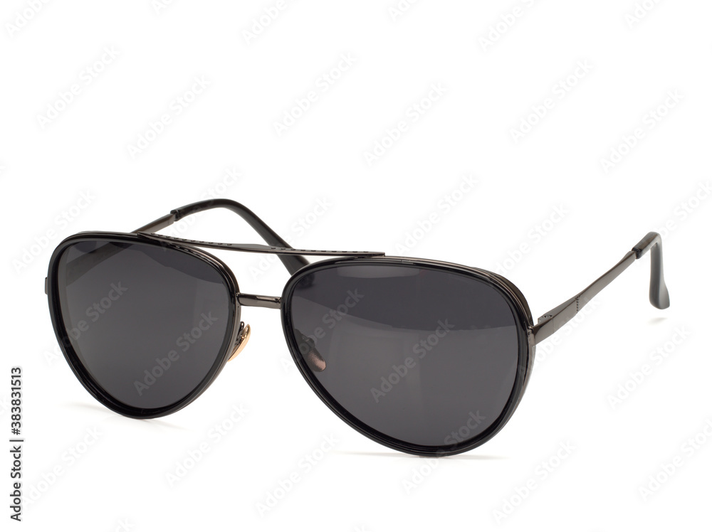 Sunglasses on white background close-up, top view Sunglasses on white background close-up, top view