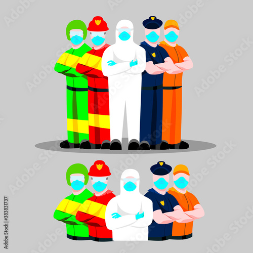 set of frontline workers avatar on gray background