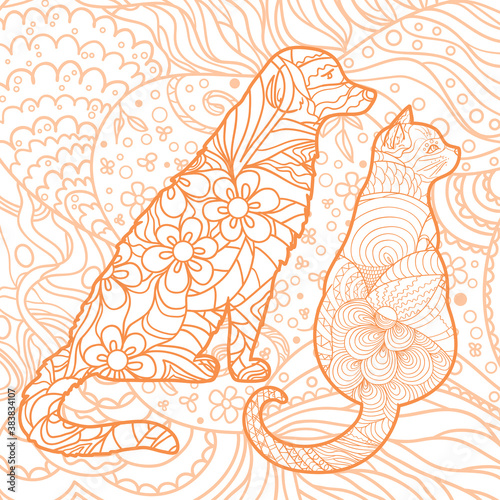 Square intricate pattern. Abstract background. Hand drawn animals. Doodle for work