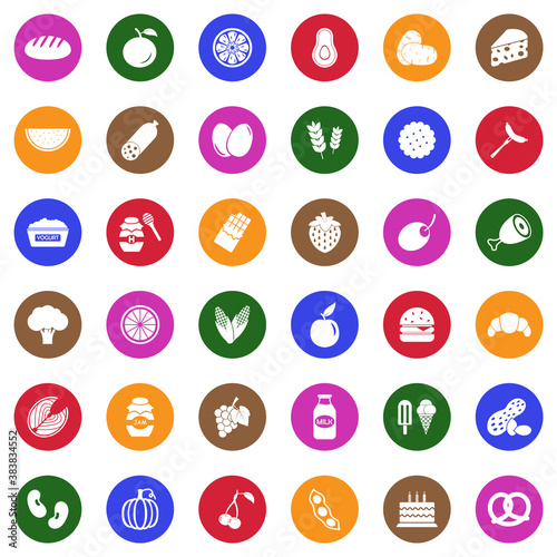 Food Icons. White Flat Design In Circle. Vector Illustration.
