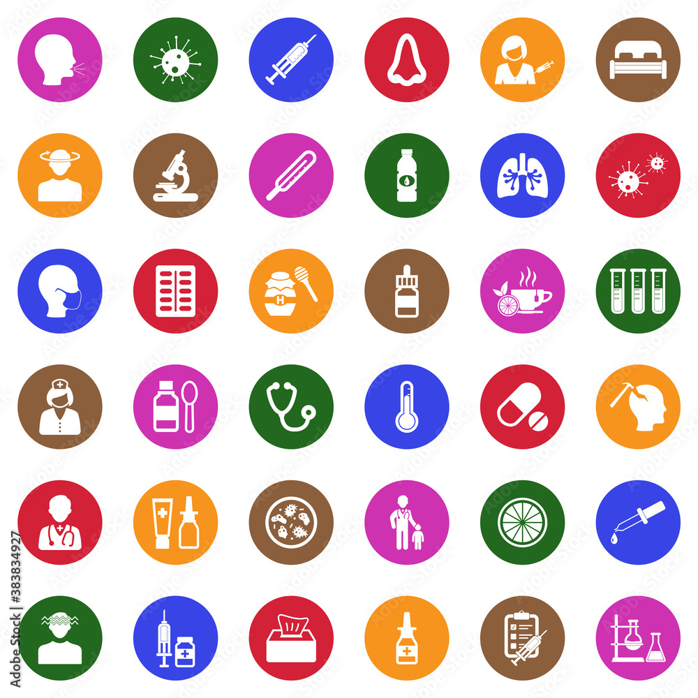 Flu Icons. White Flat Design In Circle. Vector Illustration. Flu Icons. White Flat Design In Circle. Vector Illustration.