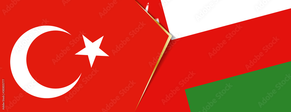Turkey and Oman flags, two vector flags. Turkey and Oman flags, two vector flags.
