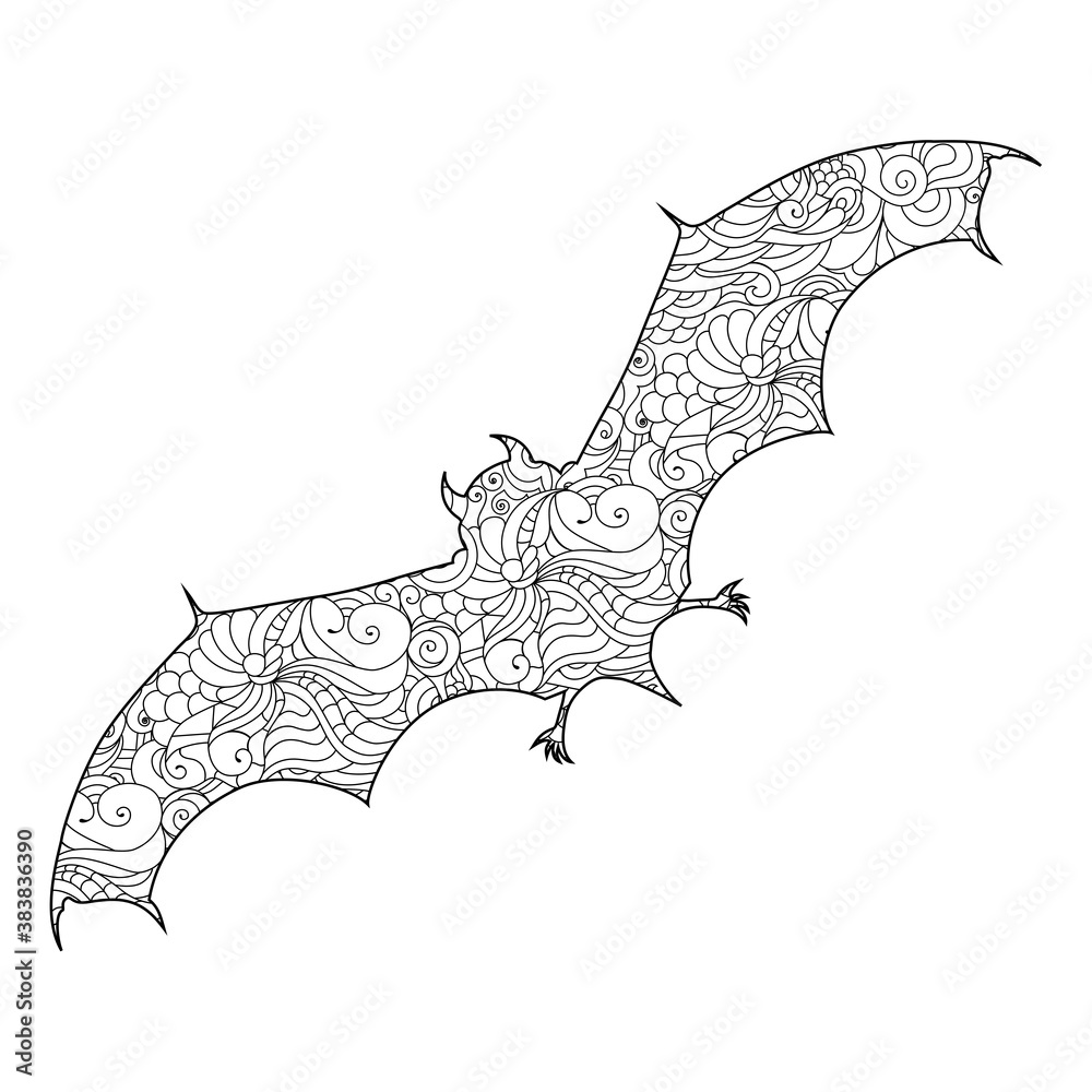 Zen doodle cute scary bat. Halloween boho zentangle inspired line art ...