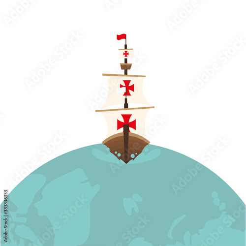 Christopher Columbus ship on world vector design