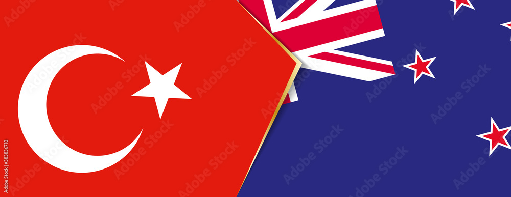 Turkey and New Zealand flags, two vector flags. Turkey and New Zealand flags, two vector flags.