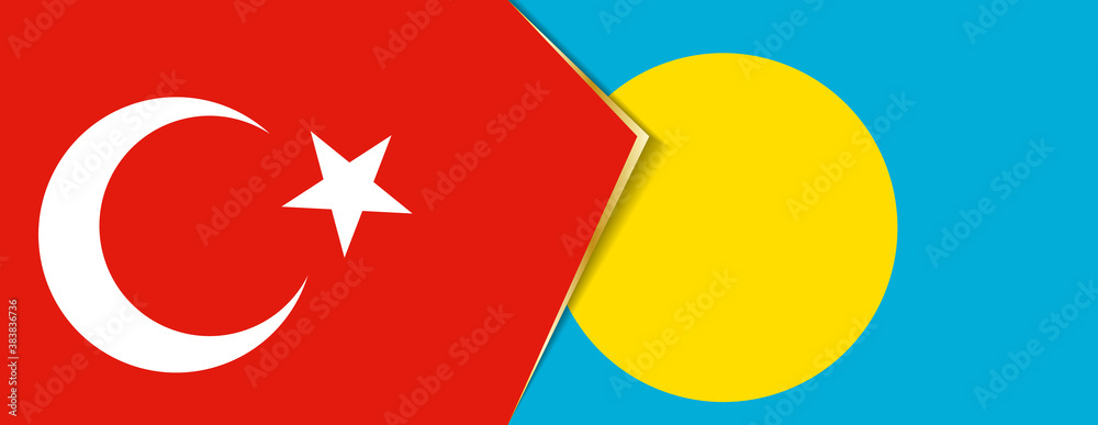 Turkey and Palau flags, two vector flags. Turkey and Palau flags, two vector flags.