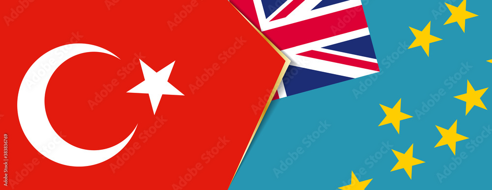 Turkey and Tuvalu flags, two vector flags. Turkey and Tuvalu flags, two vector flags.
