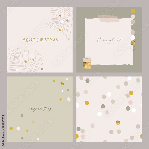 Abstract Christmas greeting card background with colorful confetti and xmas gold foil glitter decoration