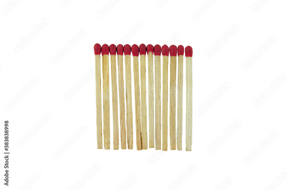 row of matches isolated on white background with copy space. row of matches isolated on white background with copy space.