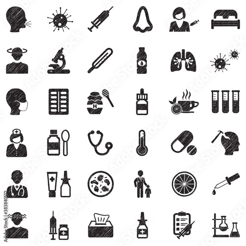 Flu Icons. Black Scribble Design. Vector Illustration.