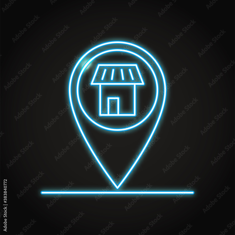 Store location pin icon in neon line style Store location pin icon in neon line style