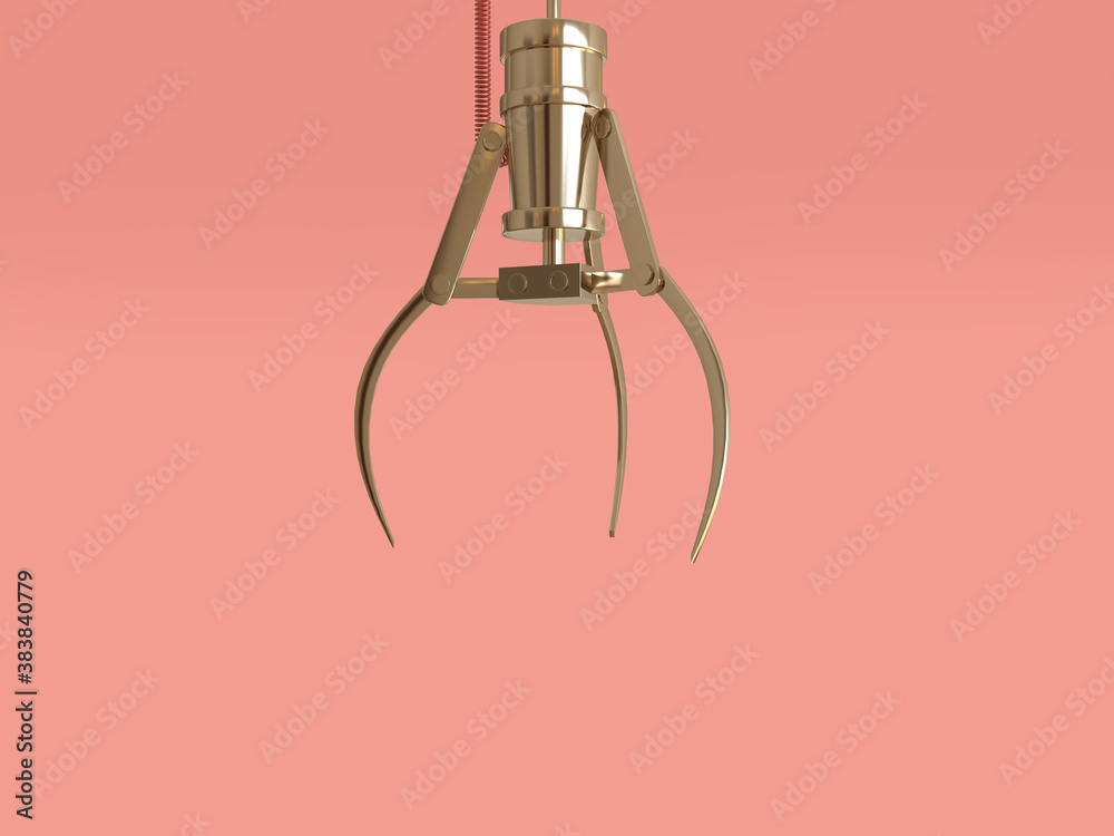 Cosmetic background gold claw machine on pink background 3 d rendering.