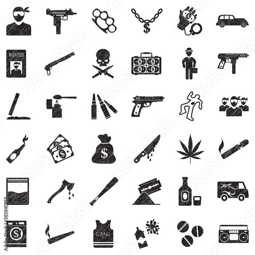 Gang Icons. Black Scribble Design. Vector Illustration.