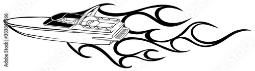 vector Illustration of a Fast Speedboat on the Water