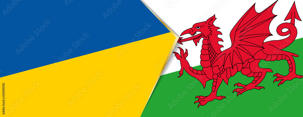 Ukraine and Wales flags, two vector flags. Ukraine and Wales flags, two vector flags.