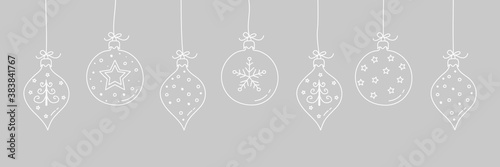 Concept of hanging Christmas balls with hand drawn ornaments. Vector