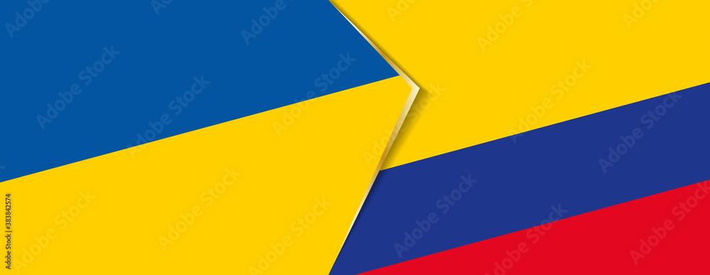 Ukraine and Colombia flags, two vector flags. Ukraine and Colombia flags, two vector flags.