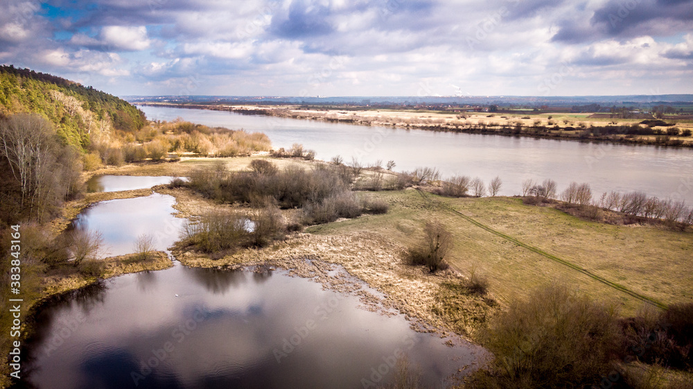 Vistula river at Poland. View from drone.