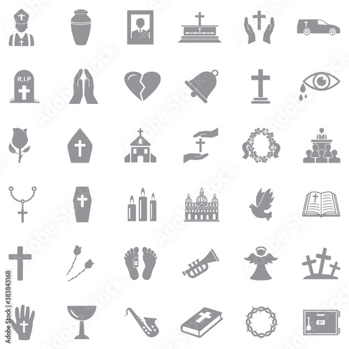 Funeral Icons. Gray Flat Design. Vector Illustration.