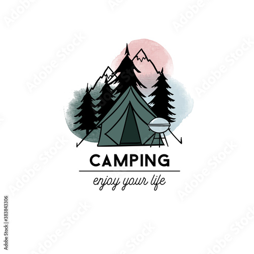 Van life poster. Watercolor ansd sketch vector illustration.