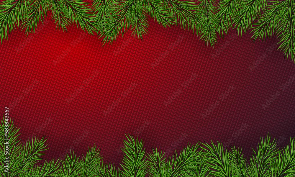 Happy New Year poster. Banner with snow and branches of christmas tree. Christmas design, decor. Knitted background. Vector illustration. Happy New Year poster. Banner with snow and branches of christmas tree. Christmas design, decor. Knitted background. Vector illustration.