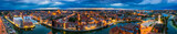 Aerial panorama of the Gdańsk city over Motława river with amazing architecture at dusk, Poland