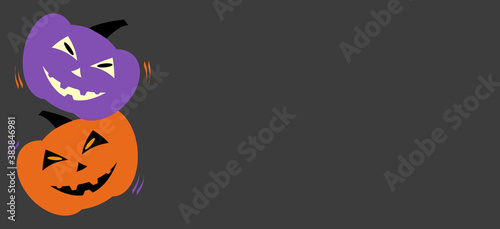 Halloween party baner invitation.Orange and purple scary pumpkins on a dark gray background.Place for your text.Graphic element for banner,greeting cards,invitation,poster or website.