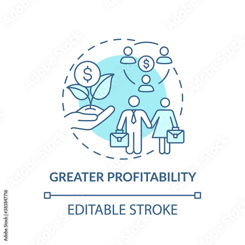 Greater profitability concept icon. Gender diversity policy benefits. Better corporation funds idea thin line illustration. Vector isolated outline RGB color drawing. Editable stroke