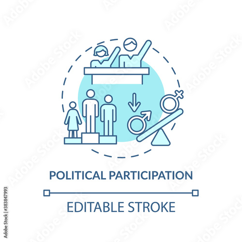 Political participation concept icon. Gender gap criteria. Changing politician people. Election time idea thin line illustration. Vector isolated outline RGB color drawing. Editable stroke
