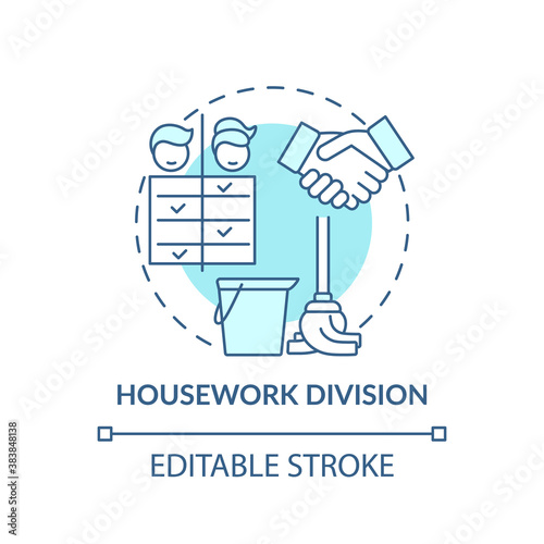 Housework division concept icon. Changing gender roles. Cleaning duty options. Cleaning responsibilities idea thin line illustration. Vector isolated outline RGB color drawing. Editable stroke