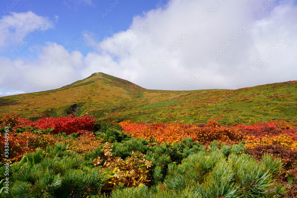 Scenery of Mt. Kurikoma in Japan with beautiful autumn colors Scenery of Mt. Kurikoma in Japan with beautiful autumn colors