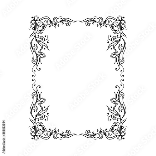 Black Ornate Frame with Filigree Swirls Vector Clipart