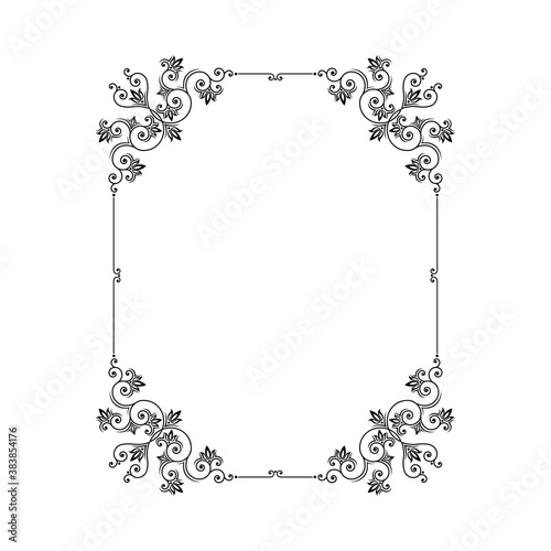 Rectangular Black Frame with Filigree Swirls Vector Clipart