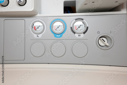 close-up of operating room ventilator pressure indicators