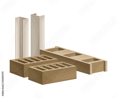 Bricks and Metal Profiles with Hemp Component as Construction Material Vector Illustration