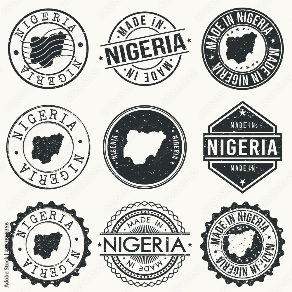 Nigeria Set of Stamps. Travel Stamp. Made In Product. Design Seals Old Style Insignia.