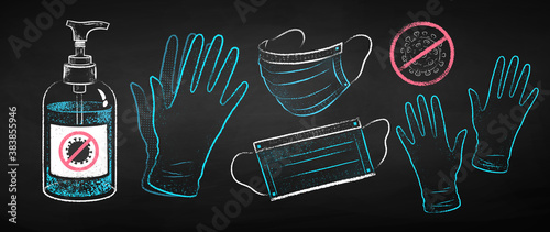 Chalk drawn collection of protecting items