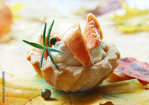 flan with saffron milk cap and rosemary photo