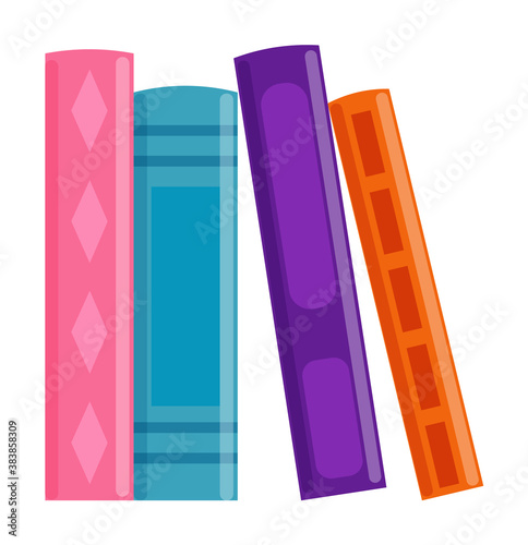 Book with hardcover stacking in row on white background