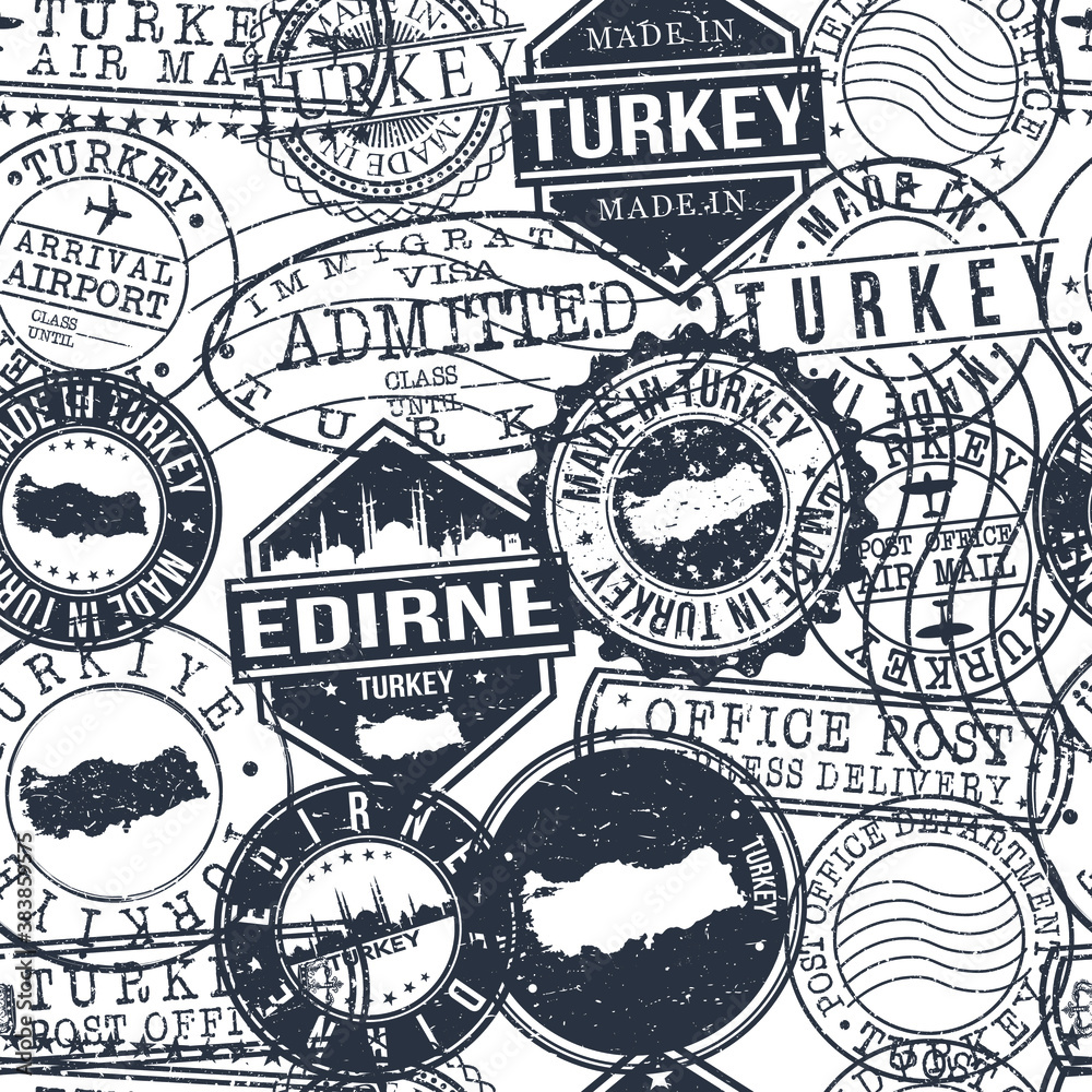 Edirne Turkey Stamps. City Stamp Vector Art. Postal Passport Travel. Design Set Pattern.