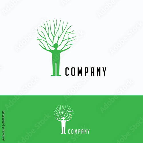 Company genealogical tree logo. Man family tree logo template. Headhunter logotype with family tree