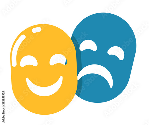 Comedy and tragedy theatrical mask vector illustration isolated on white background