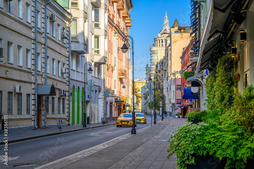 Street in center of Moscow in Russia. Cozy cityscape in Moscow. Architecture and landmarks of Moscow. © Ekaterina Belova
