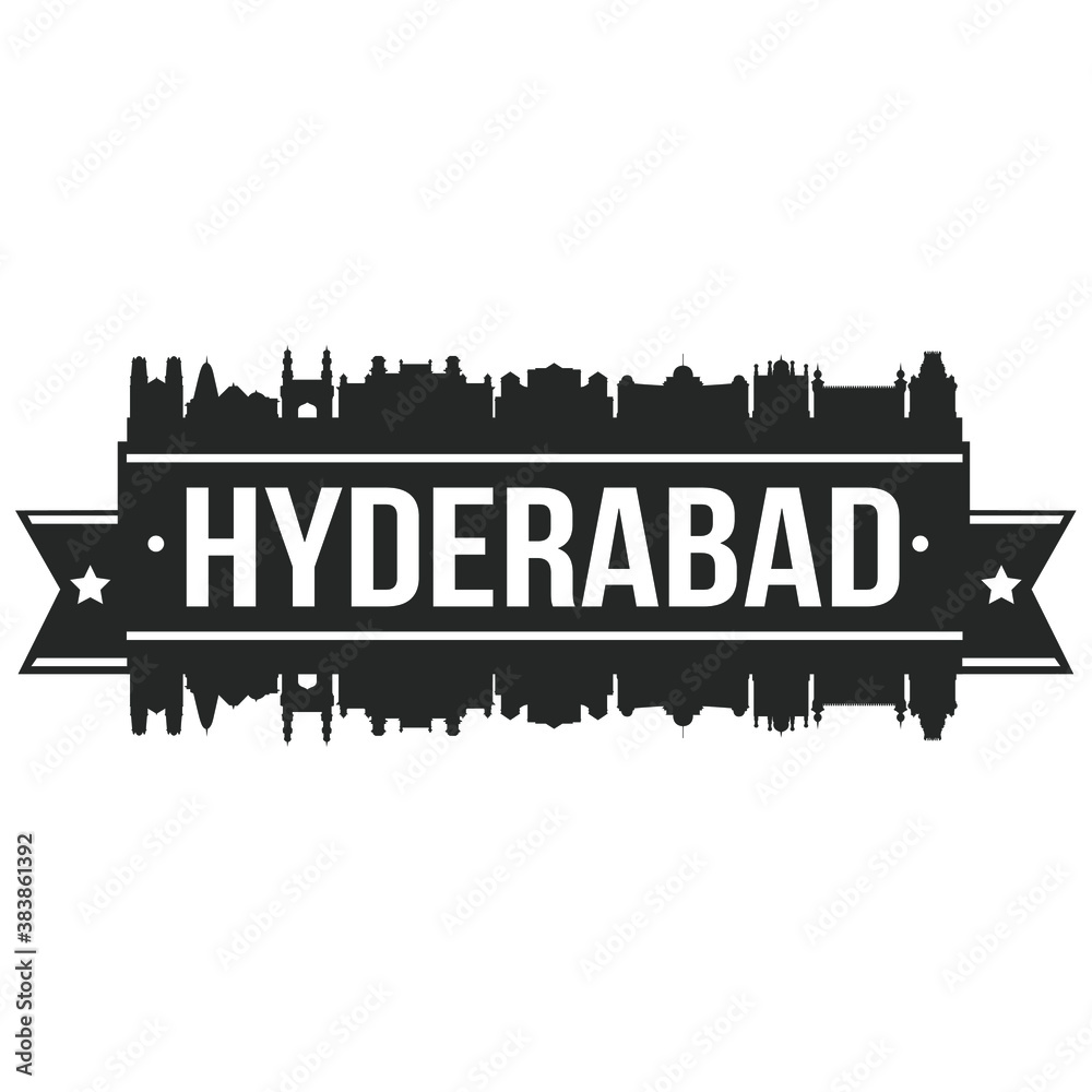 Hyderabad India, Skyline Silhouette City Vector Design Art Stencil Logo.