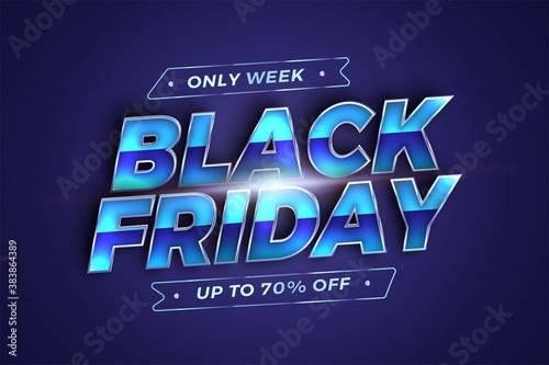 Sale Black Friday with effect theme metallic silver azure color concept for trendy flayer and banner template promotion market online