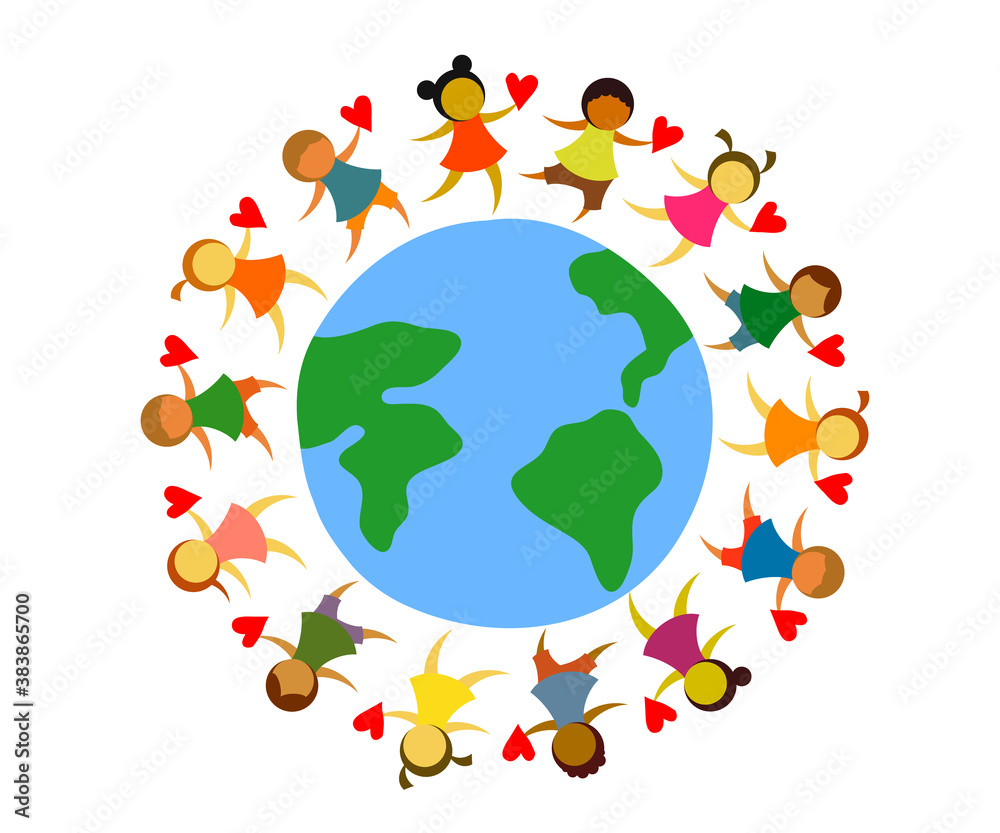 Children and planet Earth on a white background. Vector illustration.