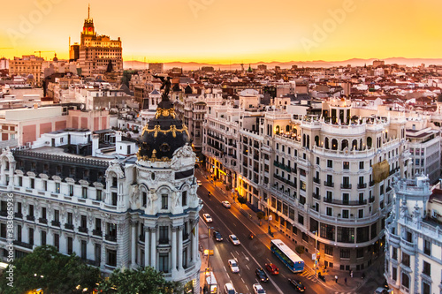 Panoramic view of Gran Via, Madrid, Spain. photo