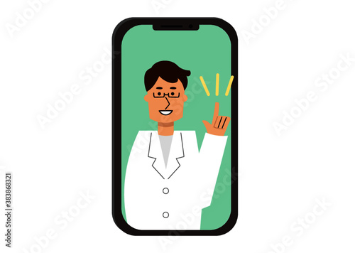 スマホの中でアドバイスする男性のお医者さん